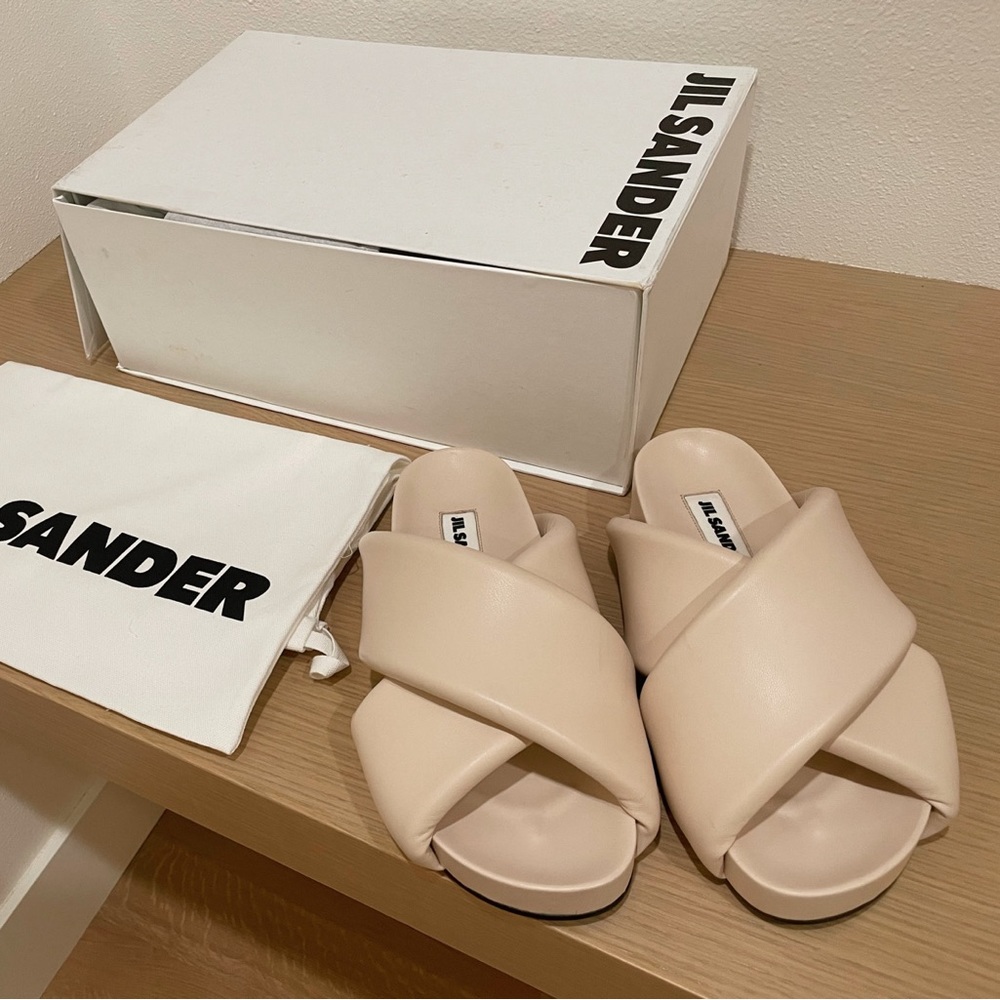 $680 Jil Sander Leather Criss Cross Crossover Sandals - Light Pink, 35 (US 5)
